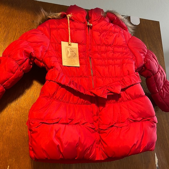 New Girls Jessica Simpson Pink Detachable hooded belted puffer coat.